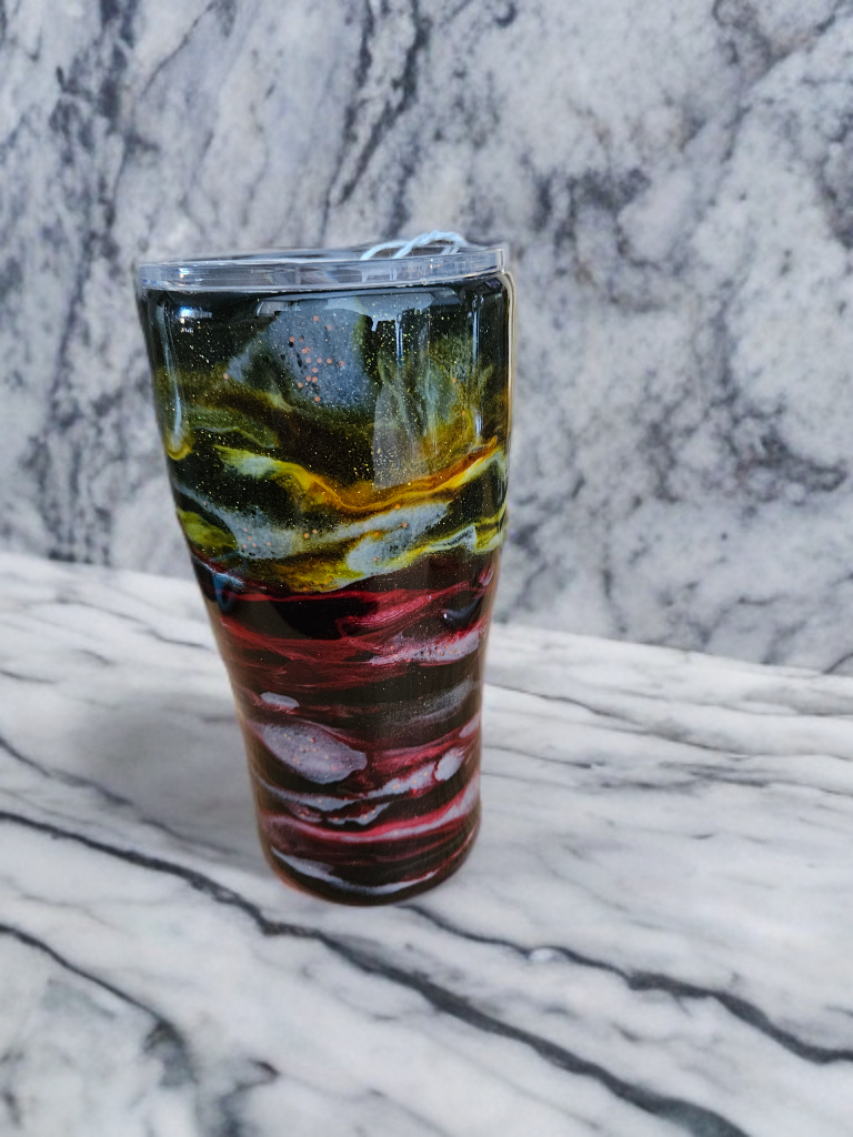 Red, yellow, with glitter swirl tumbler