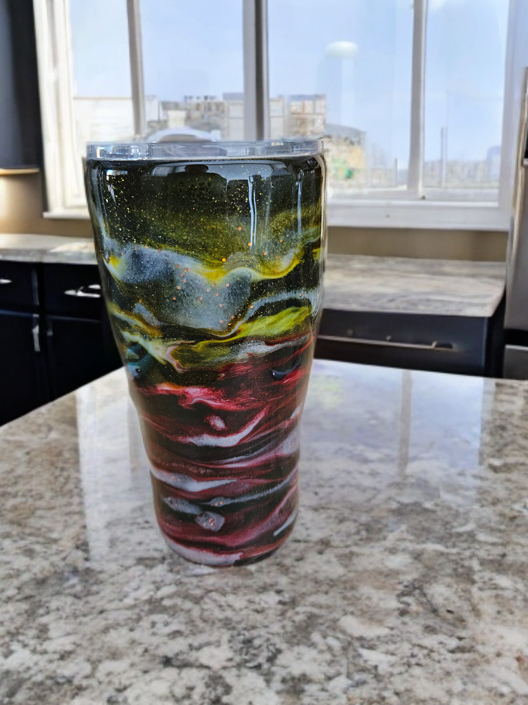 Red, yellow, with glitter swirl tumbler