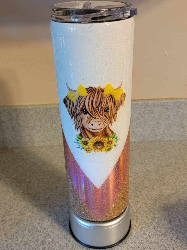 V split hylander Cow. Glitter beautifully accents this cute cow! She needs a home and can be personalized.