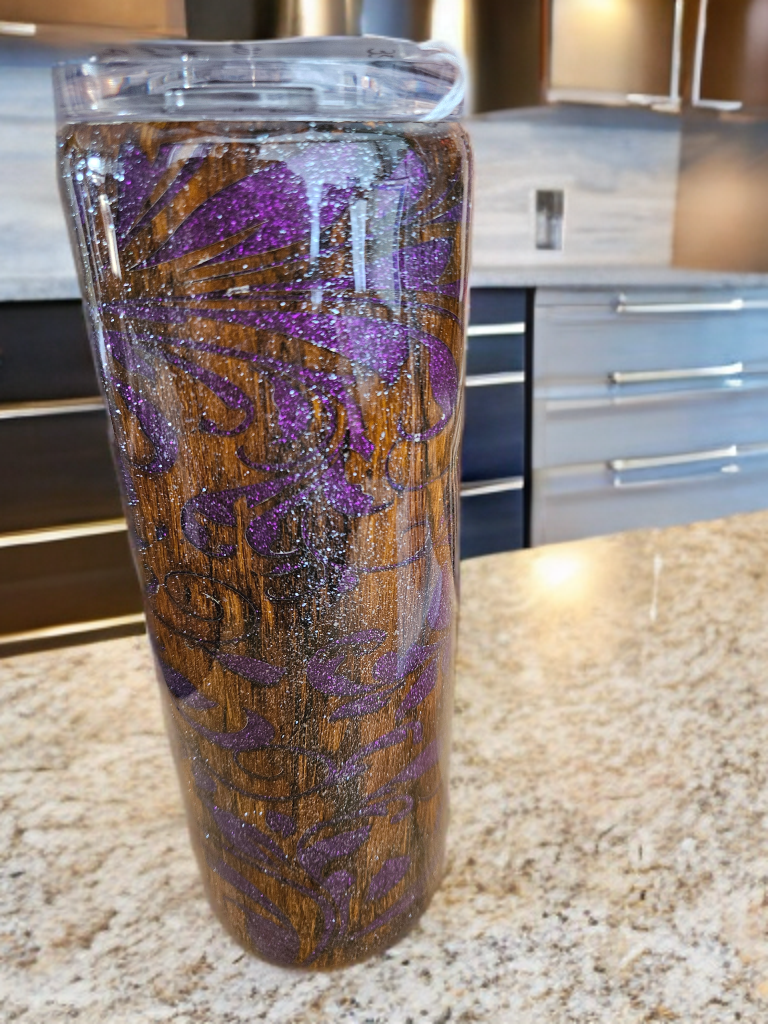 Woodgrain purple floral peek a boo