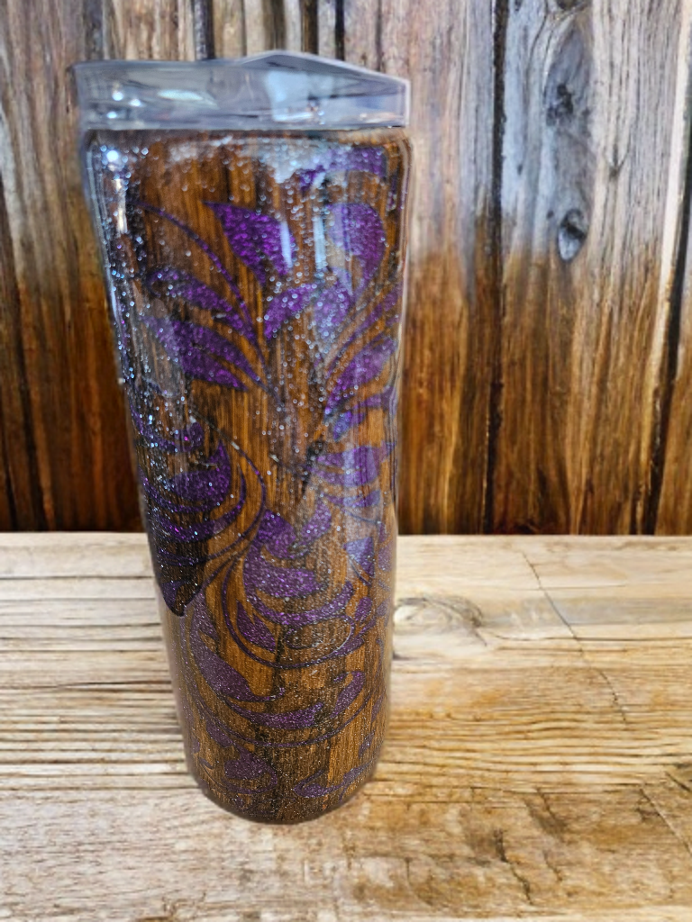 Woodgrain purple floral peek a boo